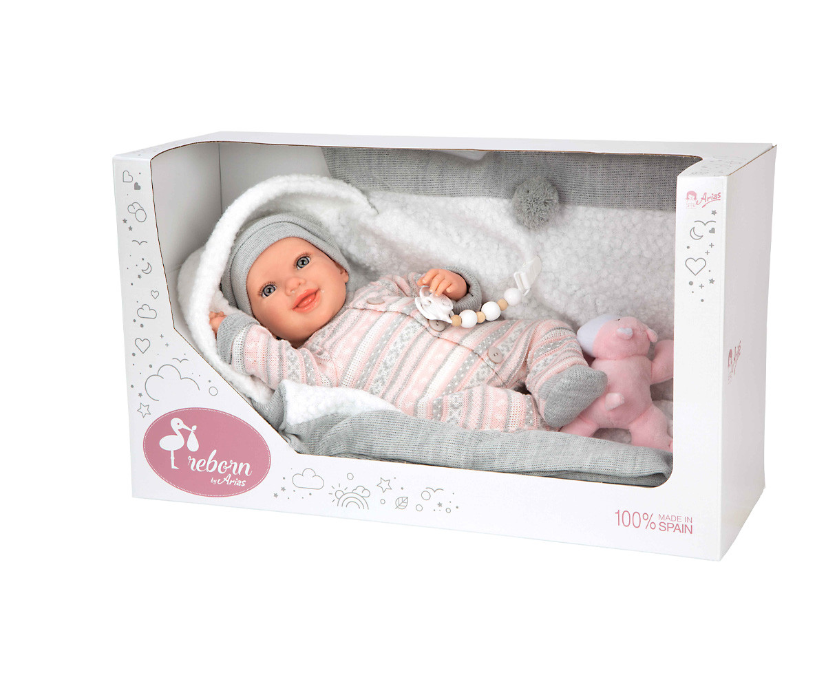 Muñeca Reborn Nadia Rosa 40cm con Manta y Peluche