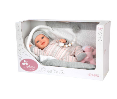 Muñeca Reborn Nadia Rosa 40cm con Manta y Peluche
