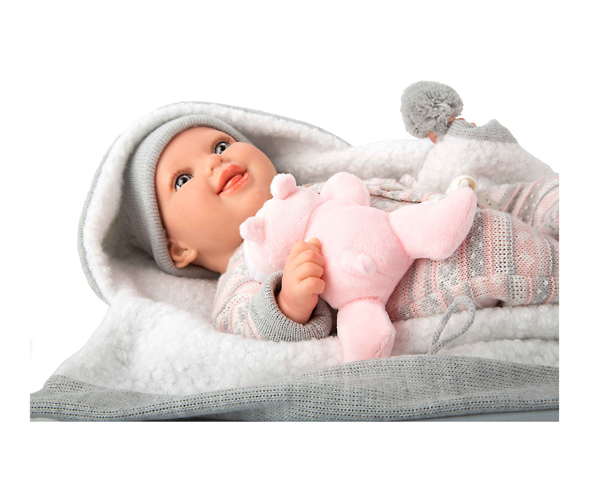 Muñeca Reborn Nadia Rosa 40cm con Manta y Peluche