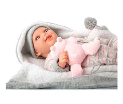 Muñeca Reborn Nadia Rosa 40cm con Manta y Peluche