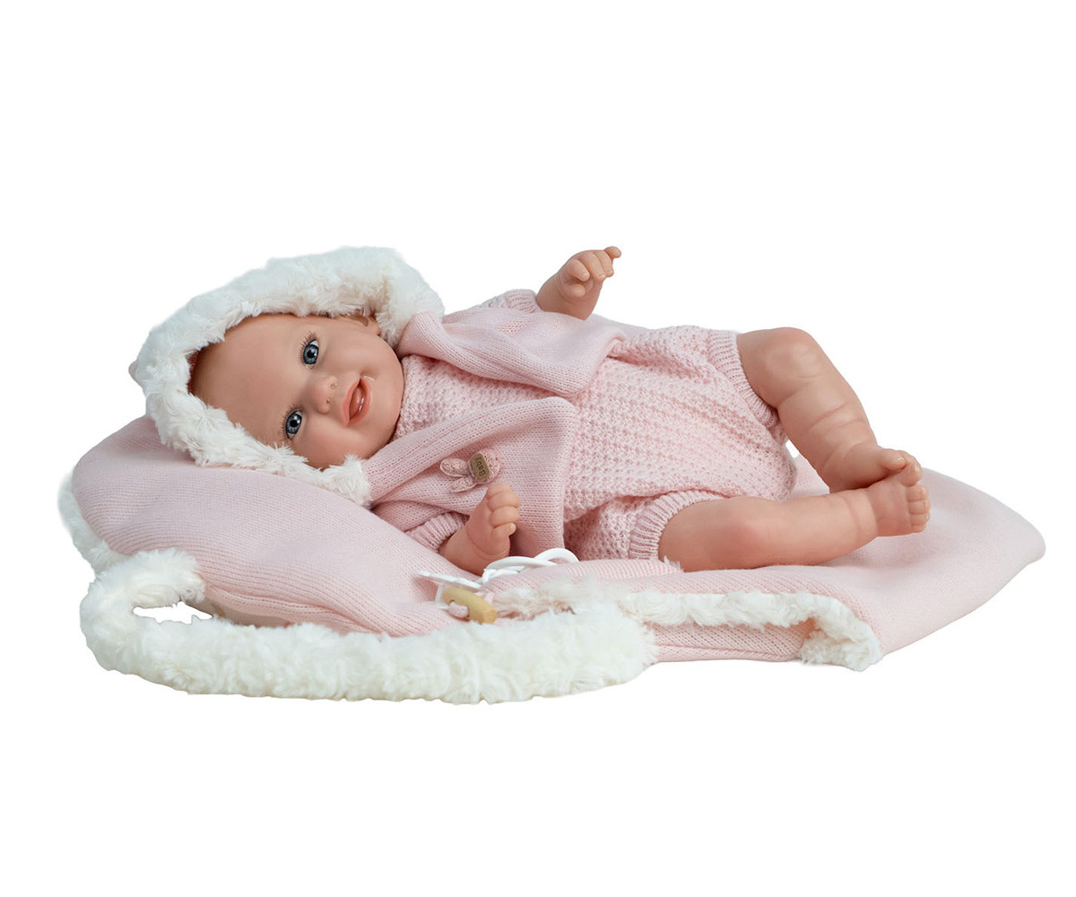 Muñeca Reborn Mabel Rosa 35cm con Saco Portabebé