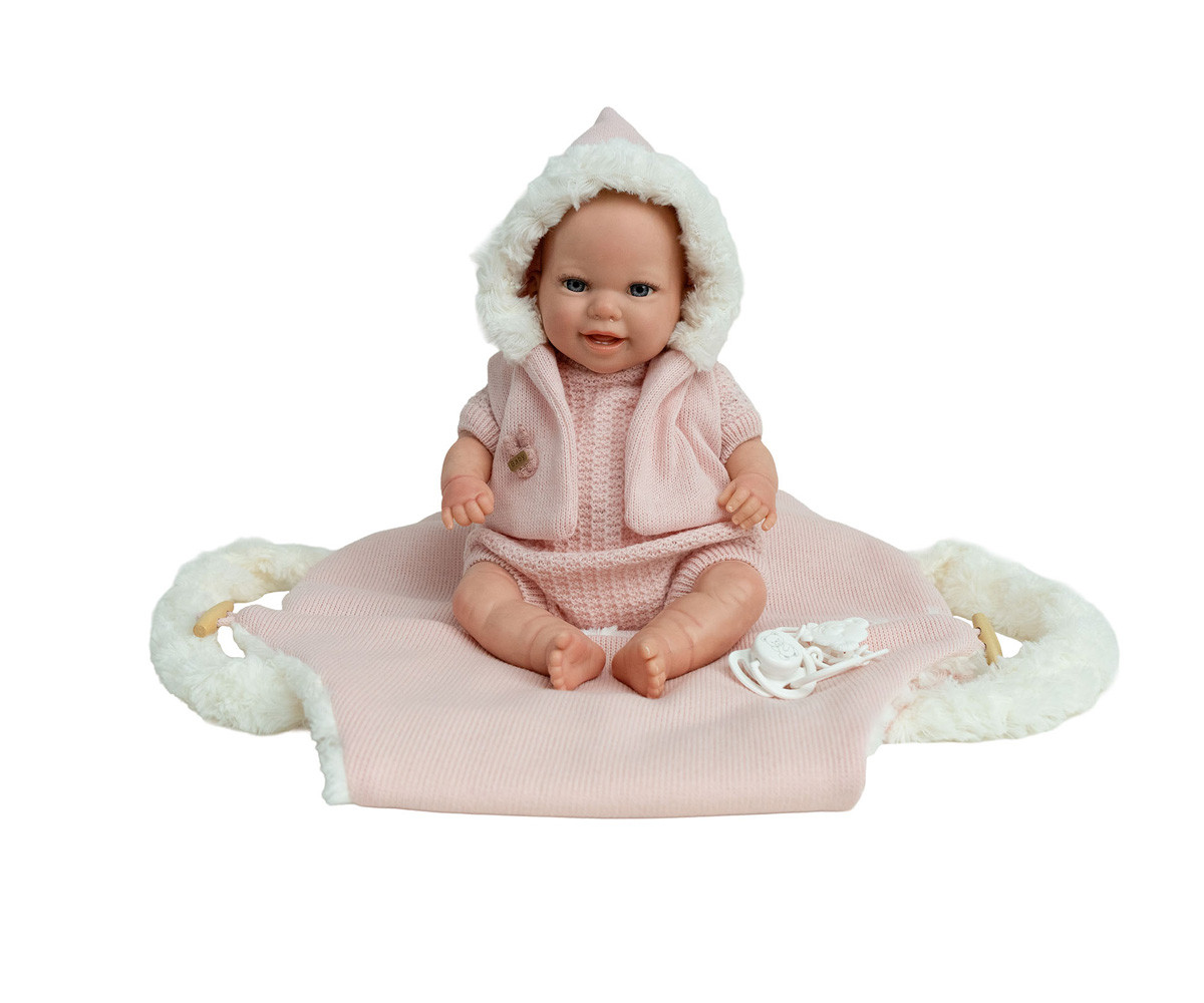 Muñeca Reborn Mabel Rosa 35cm con Saco Portabebé