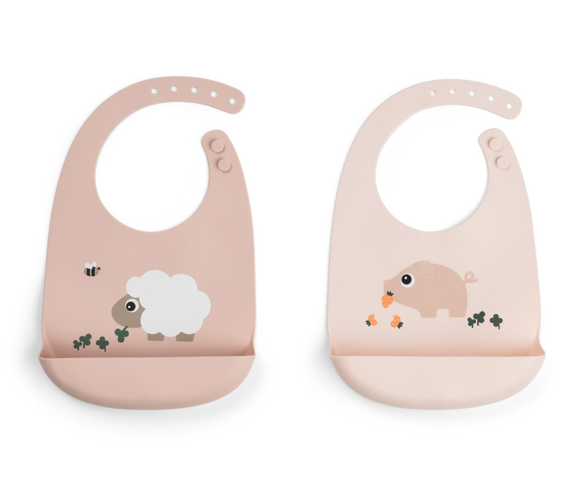 2 Baberos Silicona Tiny Farm Powder