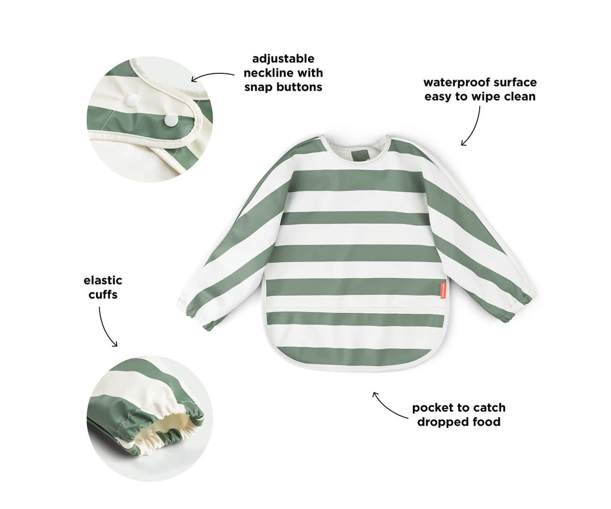 Babero con Mangas Rayas Verde 6-18m Personalizable
