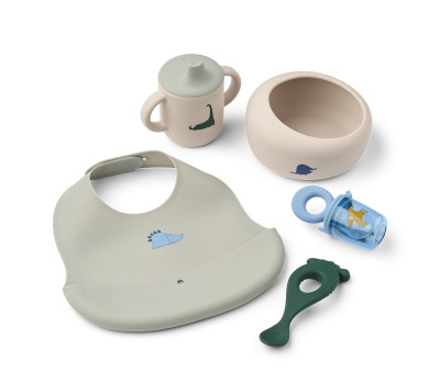 Set Stoviglie Silicone Mileah Dino Roar/Dove Blue