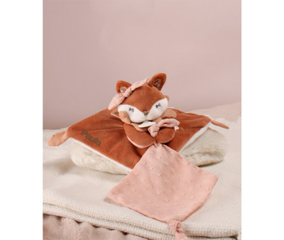 Caja Regalo Doudou Personalizable Zorro Mina con Sujetachupetes