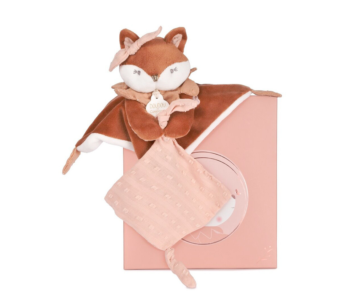 Caja Regalo Doudou Personalizable Zorro Mina con Sujetachupetes