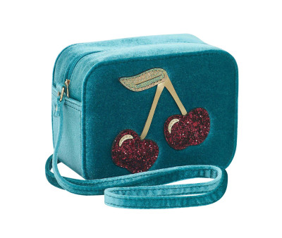 Bolsito Velvet Cherries Teal Multi