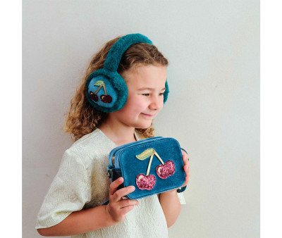 Bolsito Velvet Cherries Teal Multi