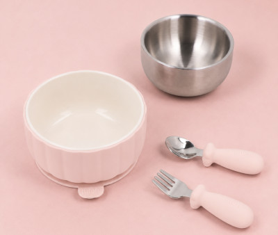 Conjunto de Presente de Nascimento – Louça de Aprendizagem Nude Rose