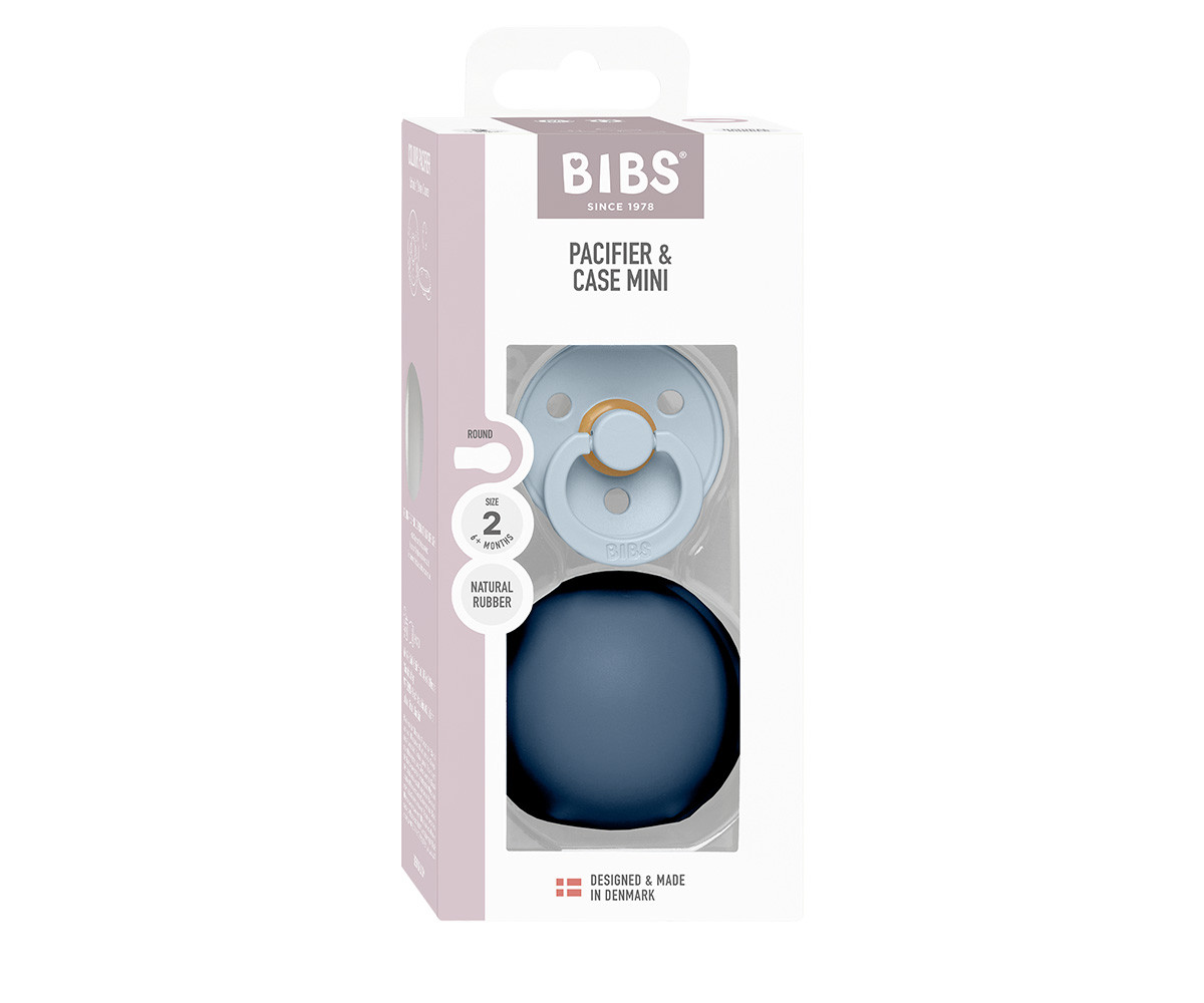 Chupete BIBS Colour Round Latex Baby Blue + Portachupetes Mini Steel Blue