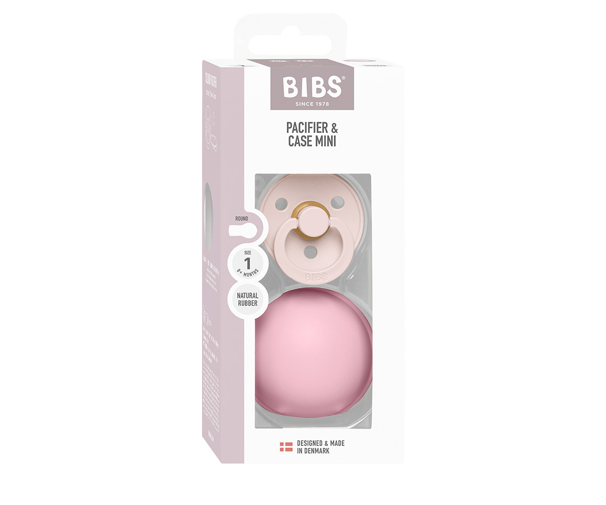 Chupete BIBS Colour Round Latex Baby Petal + Portachupetes Mini Baby Pink