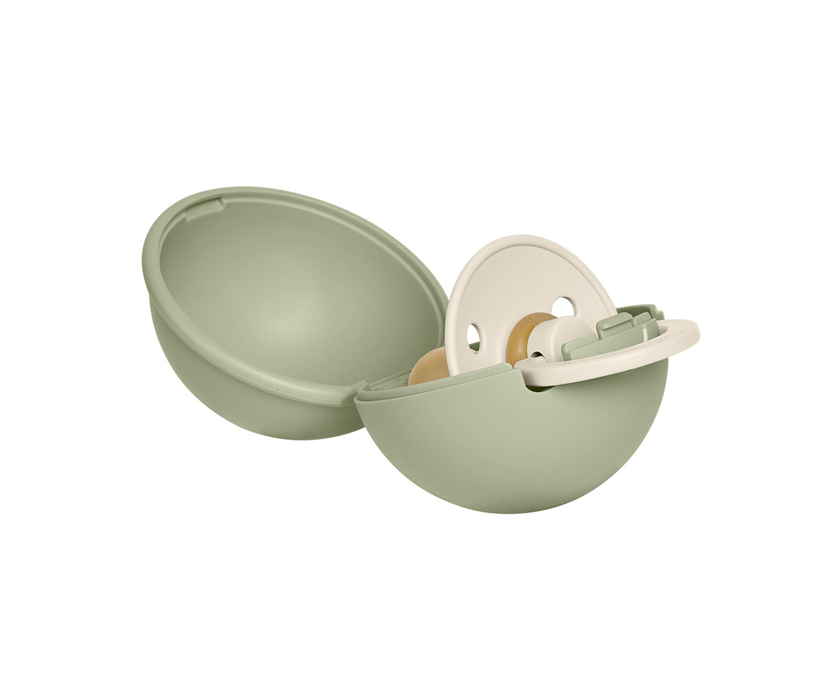Chupete BIBS Colour Round Latex Ivory + Portachupetes Mini Sage