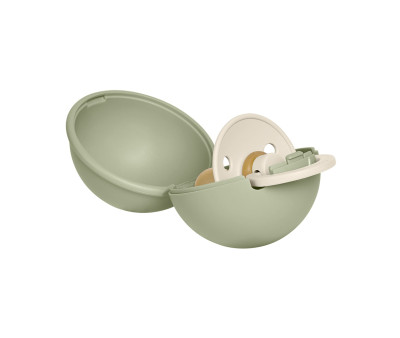 Chupete BIBS Colour Round Latex Ivory + Portachupetes Mini Sage