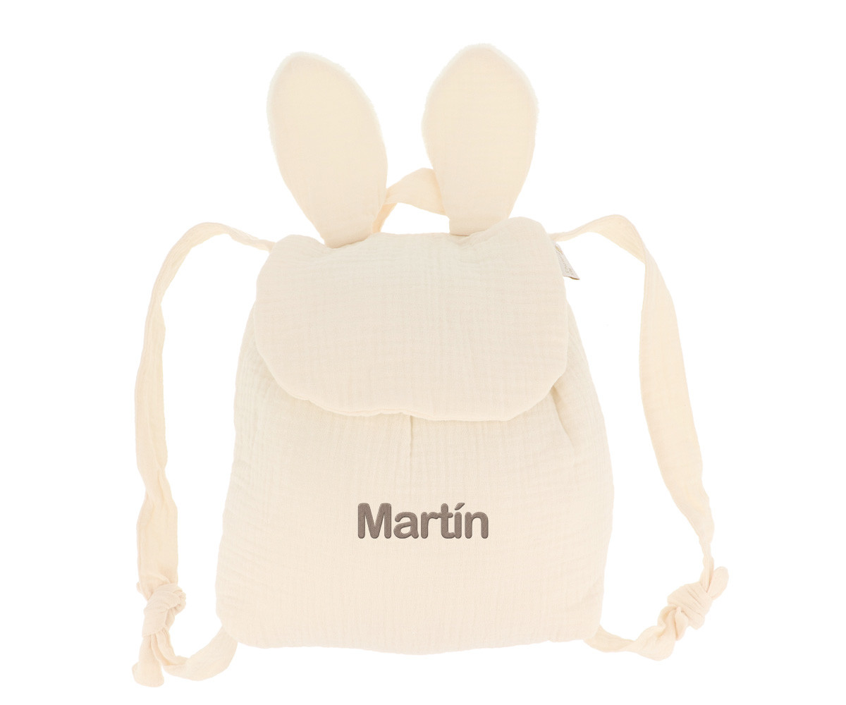 Mochila Pequeña Gasa Conejo Écru Personalizable