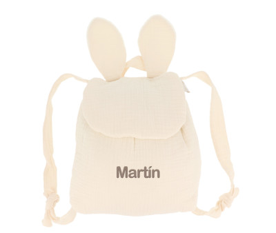 Mochila Pequeña Gasa Conejo Écru Personalizable