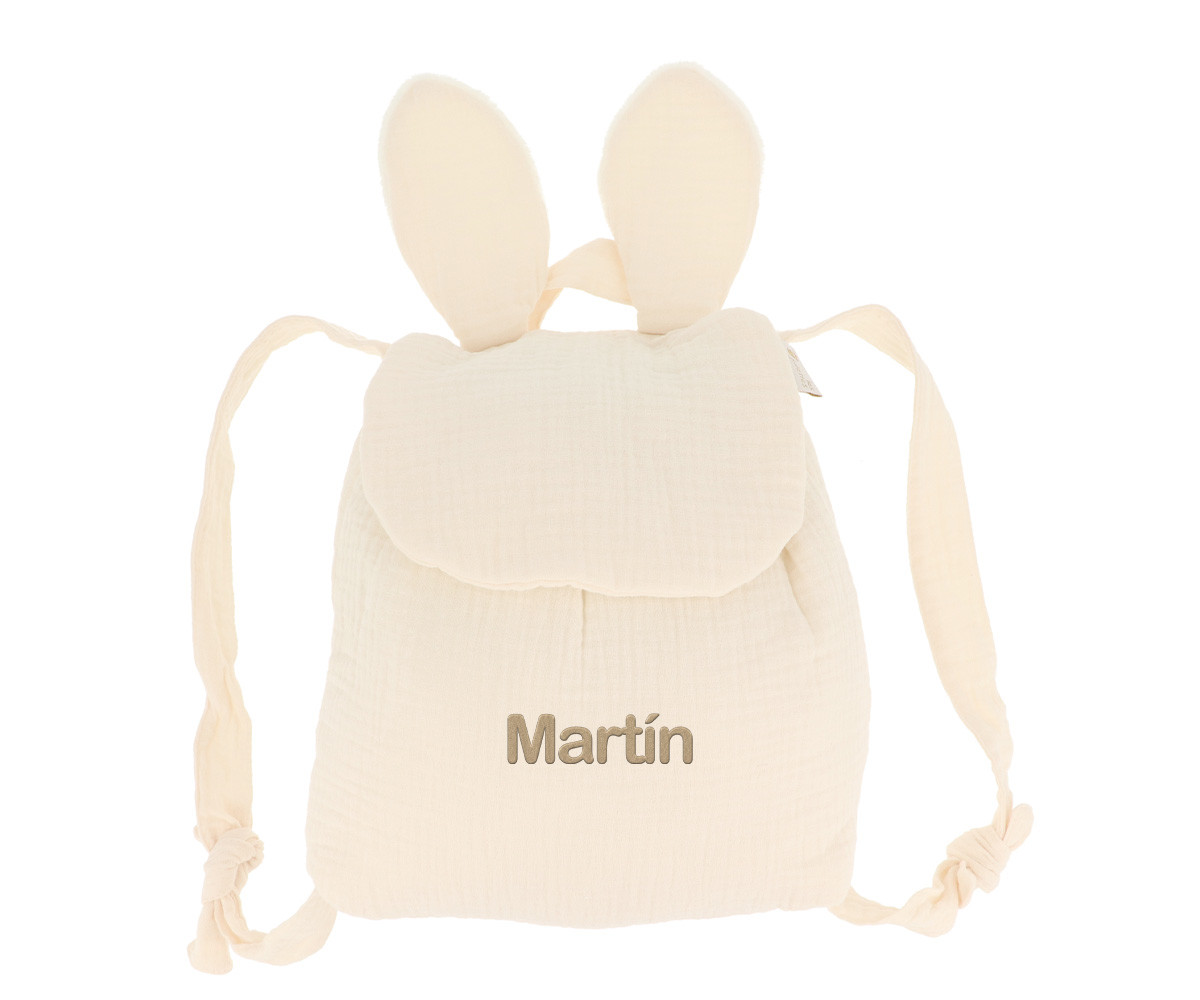 Mochila Pequeña Gasa Conejo Écru Personalizable