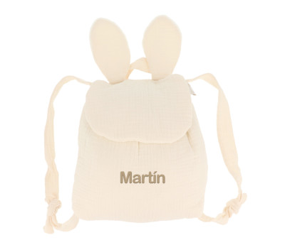 Mochila Pequeña Gasa Conejo Écru Personalizable