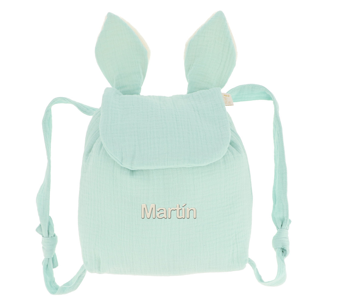 Mochila Pequeña Gasa Conejo Mint Personalizable