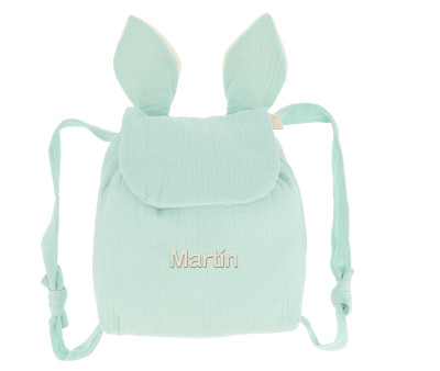 Mochila Pequeña Gasa Conejo Mint Personalizable