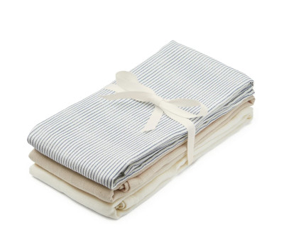 Pack de 3 Muselinas Gots Classic Stripes Azul, Praliné, Blanco Crema