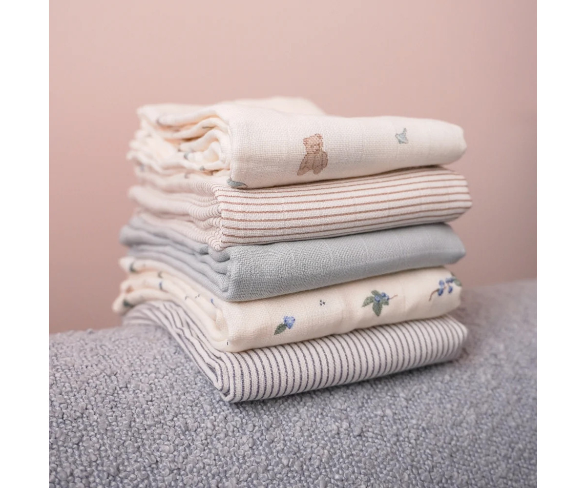 Pack de 3 Muselinas Gots Classic Stripes Azul, Praliné, Blanco Crema