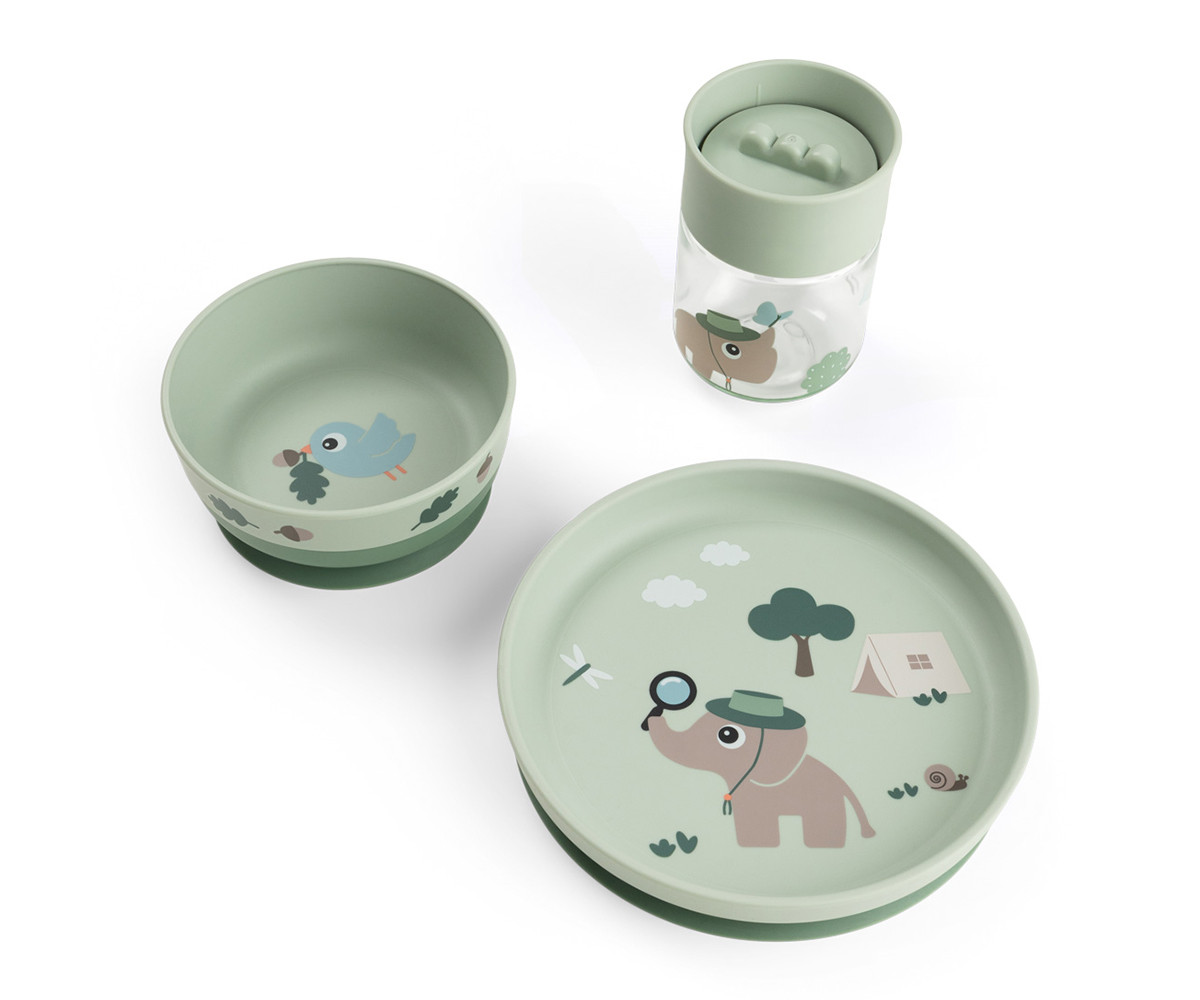 Vajilla Foodie con Plato, Bowl Ventosa y Vaso 360 Tiny Trails Green