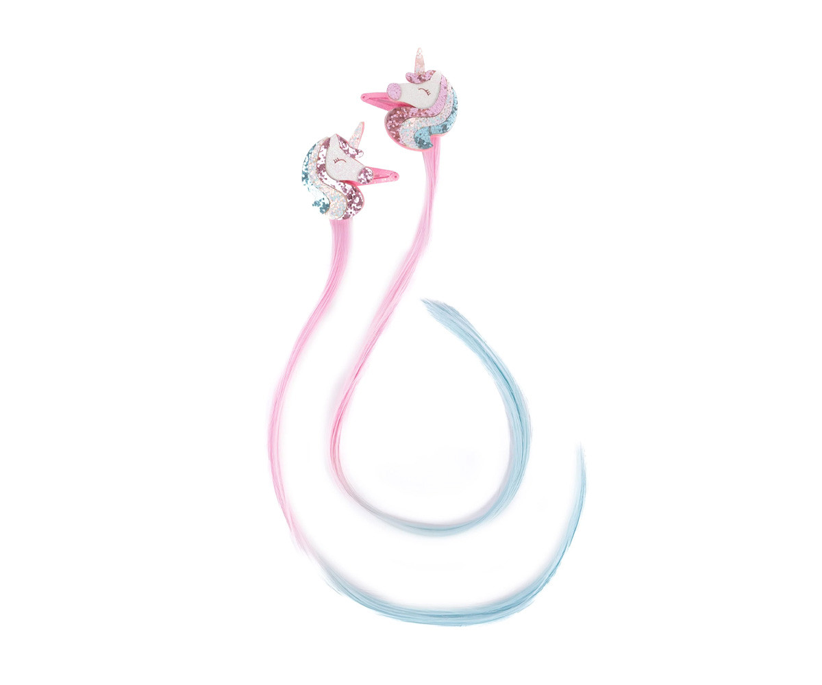 2 Extensiones de Pelo con Clips Pretty Pastel Unicorn